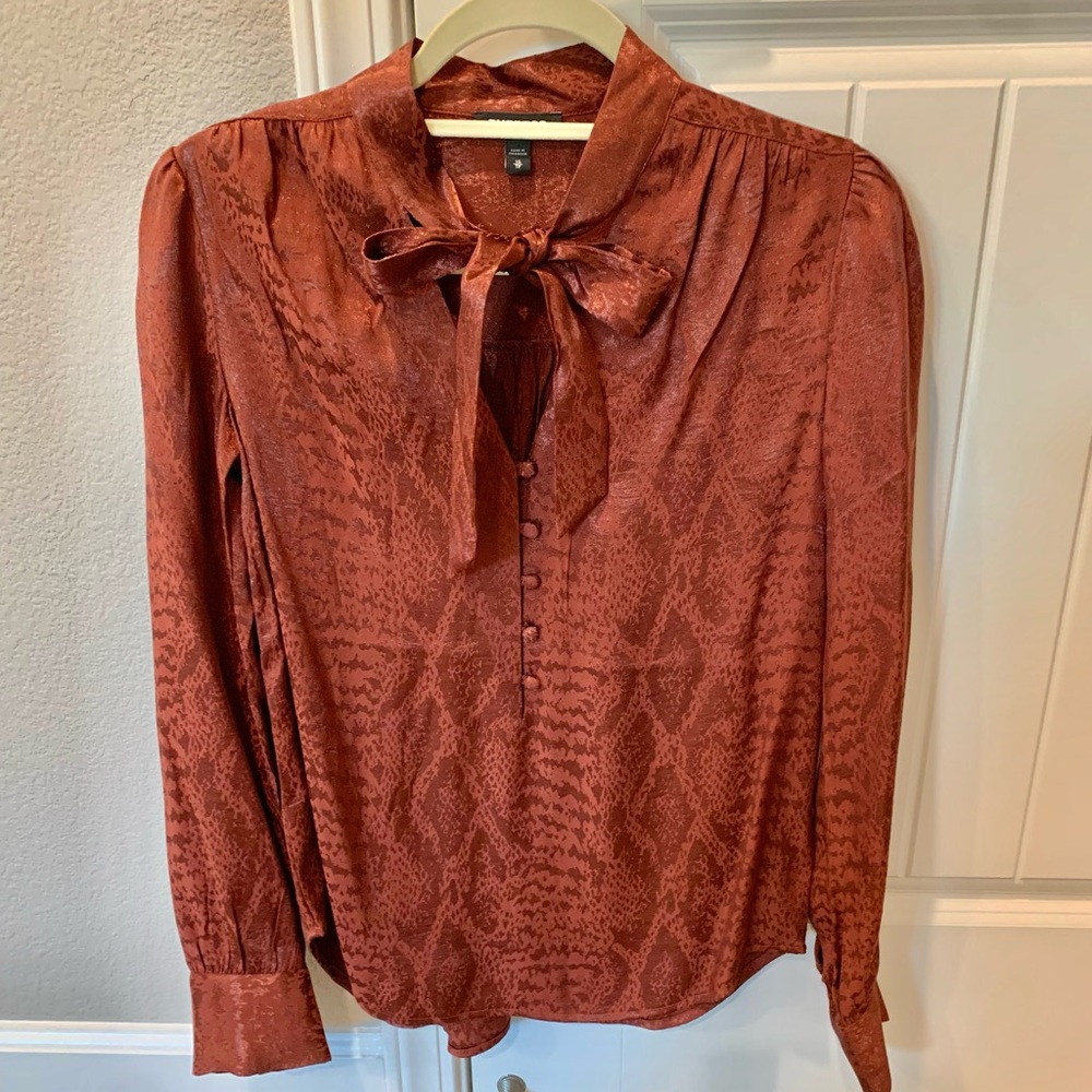 Express Orange/Copper Tie-Front Long Sleeved Blouse